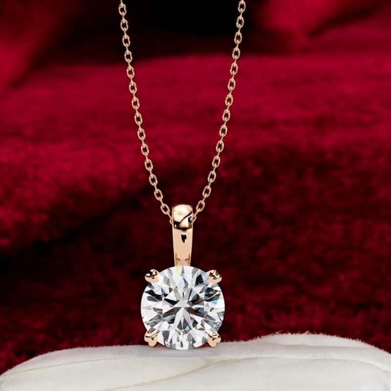 Round Moissanite Pendant Necklace Solitaire Moissanite Prong Set Jewelry Anniversary Gift Birthday Gift for Her Round 18" Link Chain Minimal