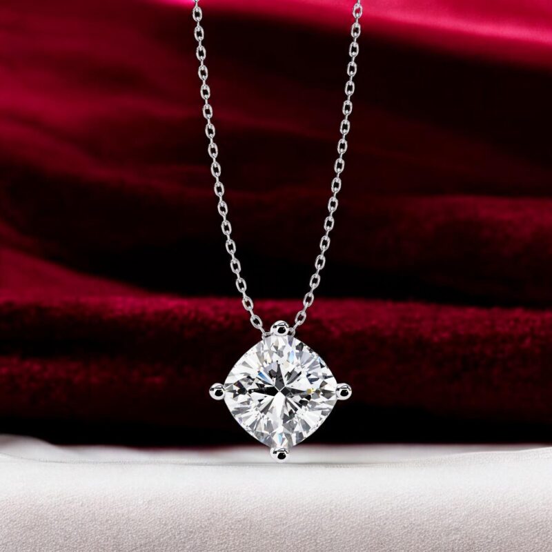 Cushion Cut Moissanite Pendant Necklace Solitaire Moissanite Tilted Set Jewelry Anniversary Gift Birthday Gift for Her 18" Link Chain
