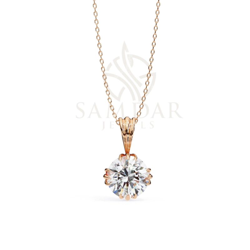 Round Moissanite Pendant Necklace Solitaire Moissanite Multi Prongs Set Jewelry Unique Anniversary Gift Birthday Gift for Her 18" Link Chain
