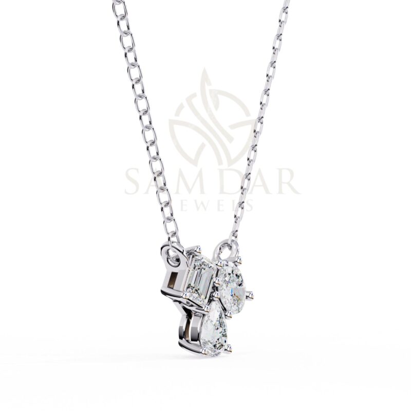 Three Stone Moissanite Solitaire Necklace, Oval Pear Emerald Cut Pendant Necklace, Minimalist Necklace, Wedding Anniversary Gift For Her - Image 5
