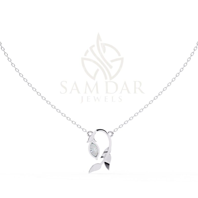 Leaf Shape Pendant Necklace with 18" Link Chain Marquise Moissanite Minimalist Wedding Anniversary Gift For Her Love Symbol Pendant Women - Image 5