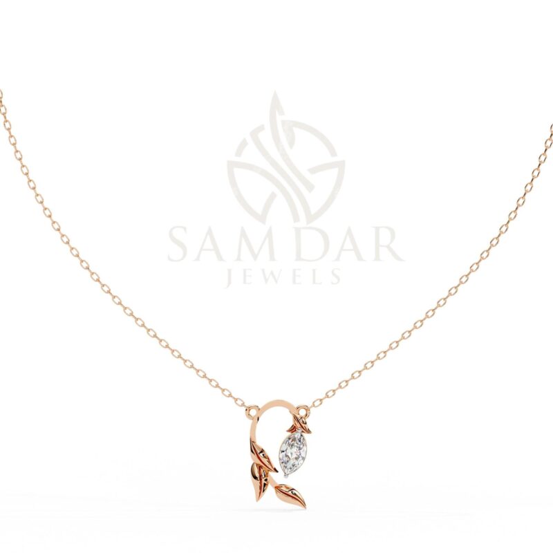 Leaf Shape Pendant Necklace with 18" Link Chain Marquise Moissanite Minimalist Wedding Anniversary Gift For Her Love Symbol Pendant Women