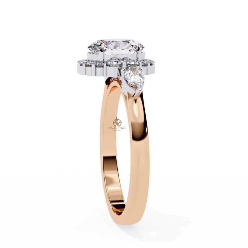 1.2ct Oval Lab Grown Diamond Engagement Ring, 14k Solid Gold Certified Lab Made Diamond Ring for Women, Solitaire Wedding Ring, Halo Trio - Image 4