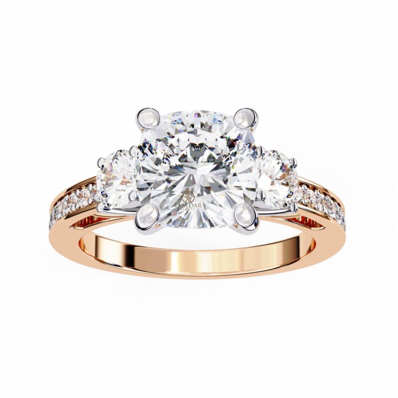 Cushion Moissanite Engagement Ring, Three Stone Ring, Wedding Anniversary Rings, 3ct Moissanite Bridal Ring, Diamond Alternative Solitaire