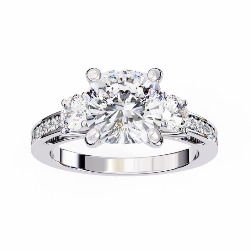 Cushion Moissanite Engagement Ring, Three Stone Ring, Wedding Anniversary Rings, 3ct Moissanite Bridal Ring, Diamond Alternative Solitaire - Image 2