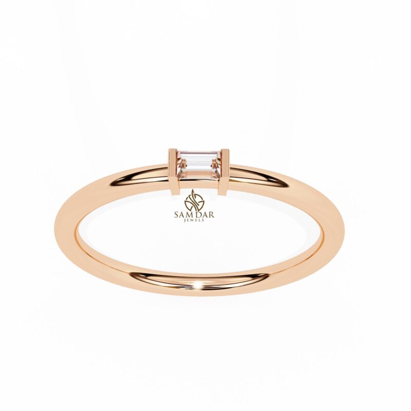 Baguette Moissanite Ring, Single Baguette Ring, Baguette Wedding Ring, Stacking Ring, Gold Baguette Diamond Engagement Ring, Solitaire Ring
