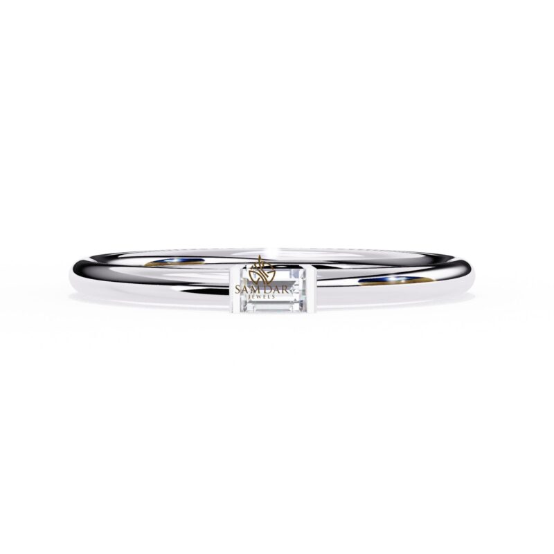 Baguette Moissanite Ring, Single Baguette Ring, Baguette Wedding Ring, Stacking Ring, Gold Baguette Diamond Engagement Ring, Solitaire Ring - Image 5