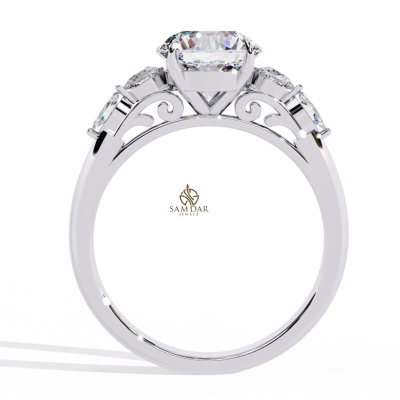 3CT Round Moissanite Halo Engagement Ring, Floral Halo Wedding Ring, Anniversary Ring, Promise Ring For Her, Bridal Ring, Cluster Curve Ring - Image 4