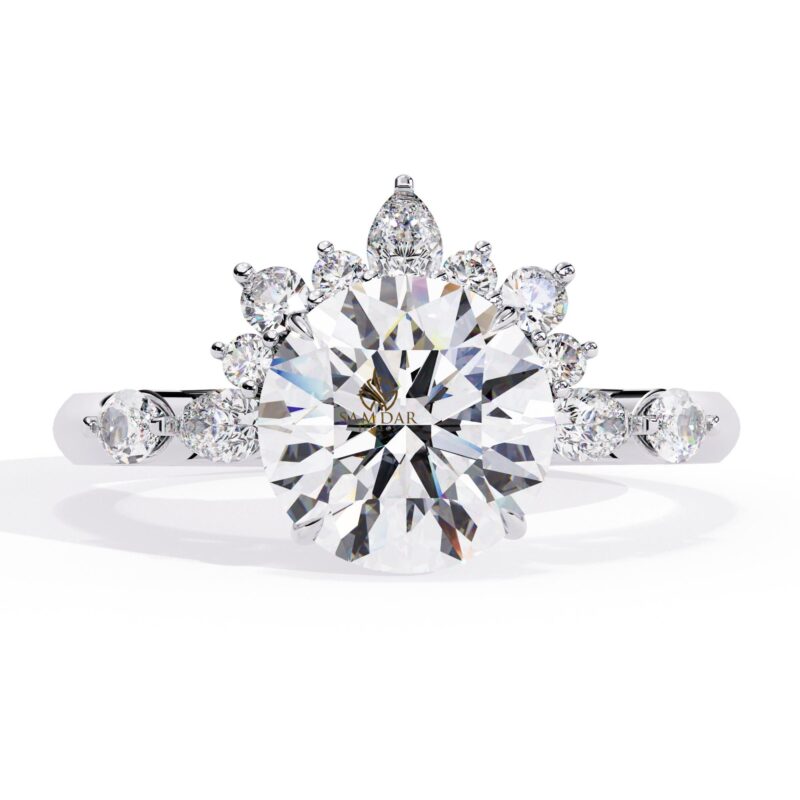 3CT Round Moissanite Halo Engagement Ring, Floral Halo Wedding Ring, Anniversary Ring, Promise Ring For Her, Bridal Ring, Cluster Curve Ring - Image 2