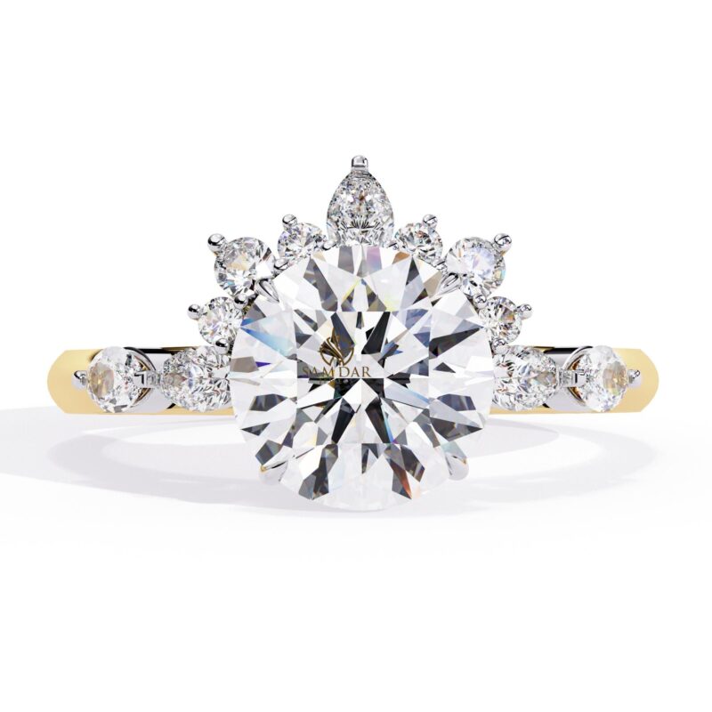 3CT Round Moissanite Halo Engagement Ring, Floral Halo Wedding Ring, Anniversary Ring, Promise Ring For Her, Bridal Ring, Cluster Curve Ring - Image 3