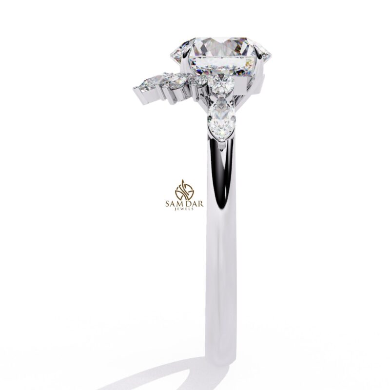3CT Round Moissanite Halo Engagement Ring, Floral Halo Wedding Ring, Anniversary Ring, Promise Ring For Her, Bridal Ring, Cluster Curve Ring - Image 10