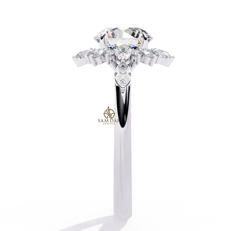 Moissanite Floral Halo Engagement Ring, Flower Halo Wedding Ring, Anniversary Ring, Promise Ring For Her, Bridal Ring, Cluster Crown Ring - Image 8