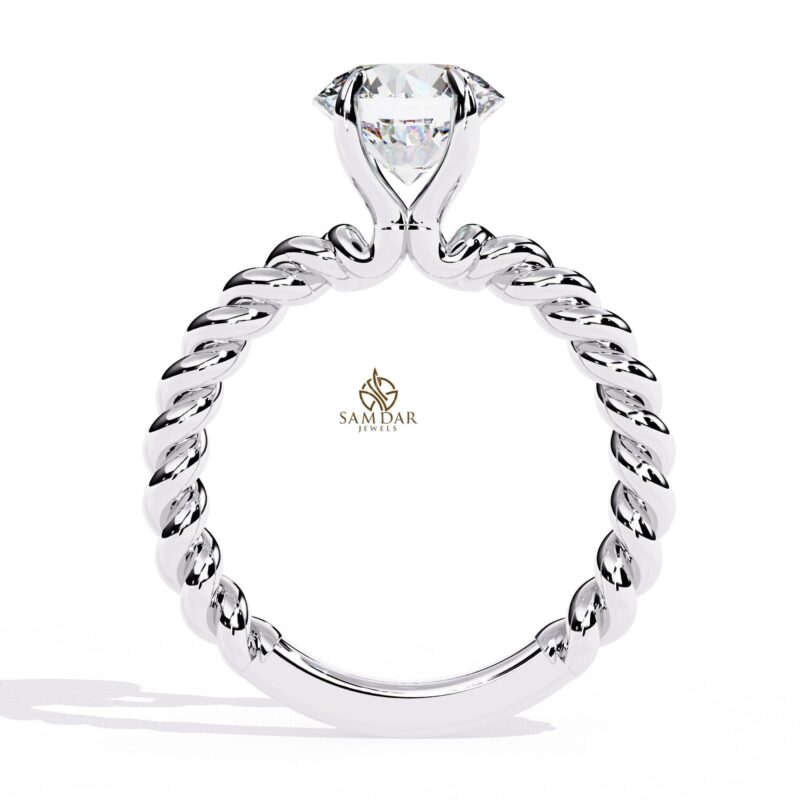 Twisted Rope Round Moissanite Solitaire Engagement Ring Gold Twisted Band Rope Wedding Bridal Ring Halo Set Dainty Anniversary Art Deco Ring - Image 8