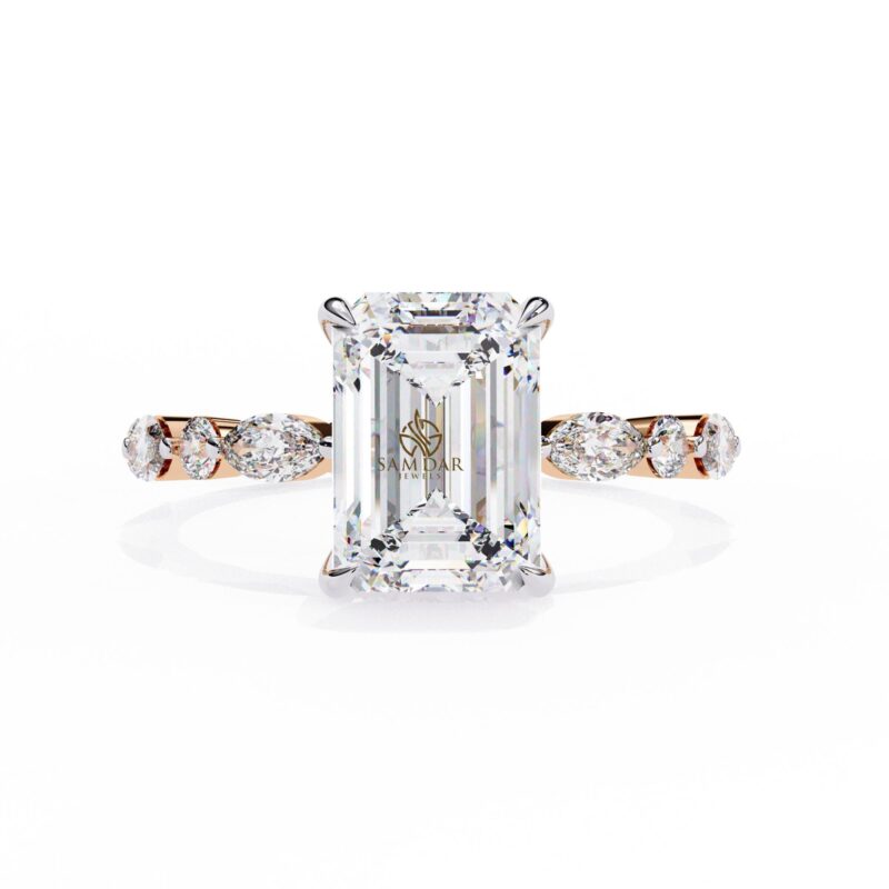 3 CT Vintage Emerald Cut Moissanite Engagement Ring Marquise Band Solitaire Ring Bridal Distance Pave Wedding Minimalist Ring Statement Ring - Image 2