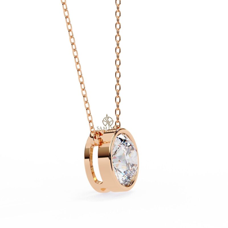 Round Moissanite Pendant Necklace Bezel Set Solitaire 18" Link Chain Minimalist Set Bridal Gift Wedding And Anniversary Everyday Wear - Image 5