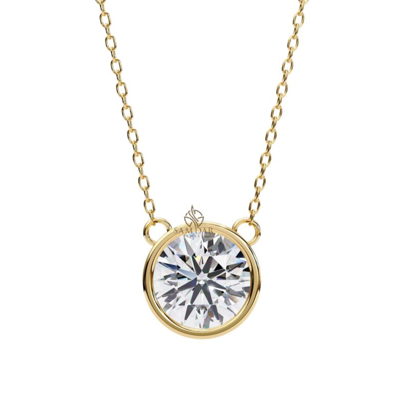 Round Moissanite Pendant Necklace Bezel Set Solitaire 18" Link Chain Minimalist Set Bridal Gift Wedding And Anniversary Everyday Wear - Image 10