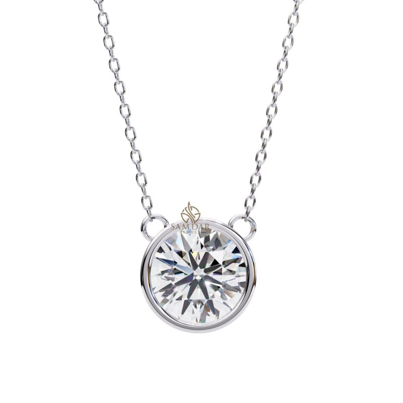 Round Moissanite Pendant Necklace Bezel Set Solitaire 18" Link Chain Minimalist Set Bridal Gift Wedding And Anniversary Everyday Wear - Image 2