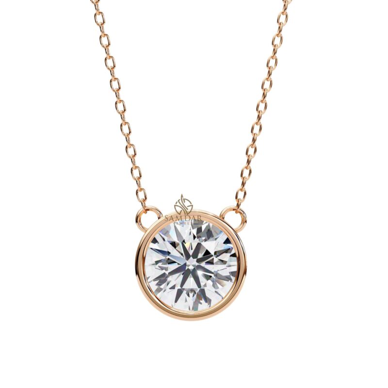 Round Moissanite Pendant Necklace Bezel Set Solitaire 18" Link Chain Minimalist Set Bridal Gift Wedding And Anniversary Everyday Wear - Image 3