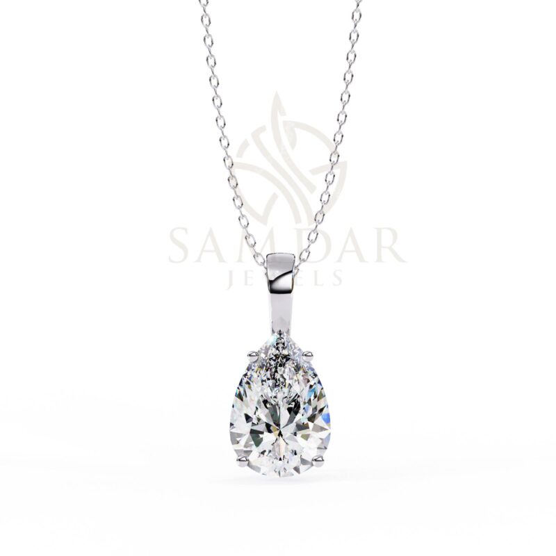 Pear Cut Moissanite Pendant Necklace Solitaire Moissanite Prong Set Jewelry Anniversary Gift Birthday Gift for Her Round 18" Link Chain - Image 2