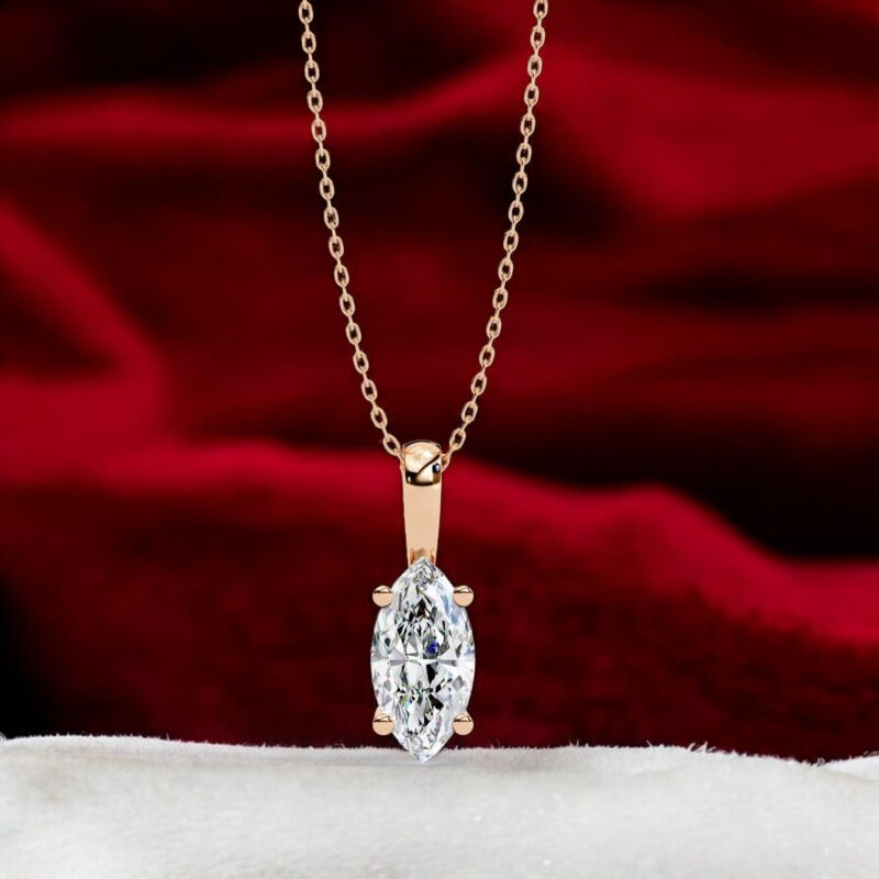 Marquise Moissanite Pendant Necklace Solitaire Moissanite Prong Set Jewelry Anniversary Gift Birthday Gift for Her Round 18" Link Chain