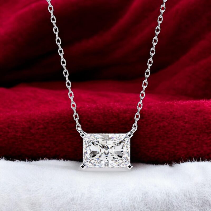 Radiant Cut Moissanite Pendant Necklace Solitaire Moissanite East To West Set Jewelry Anniversary Gift Birthday Gift for Her 18" Link Chain