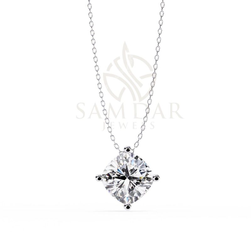 Cushion Cut Moissanite Pendant Necklace Solitaire Moissanite Tilted Set Jewelry Anniversary Gift Birthday Gift for Her 18" Link Chain - Image 3