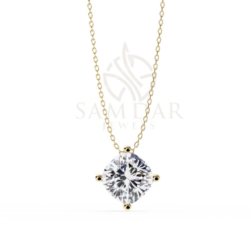 Cushion Cut Moissanite Pendant Necklace Solitaire Moissanite Tilted Set Jewelry Anniversary Gift Birthday Gift for Her 18" Link Chain - Image 2