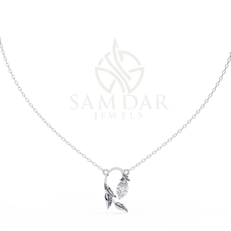 Leaf Shape Pendant Necklace with 18" Link Chain Marquise Moissanite Minimalist Wedding Anniversary Gift For Her Love Symbol Pendant Women - Image 2