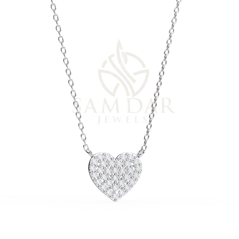 Pave Heart Pendant Necklace with 18" Link Chain Heart Diamond Minimalist Wedding Anniversary Gift For Her Love Symbol Charm Dainty Women - Image 2