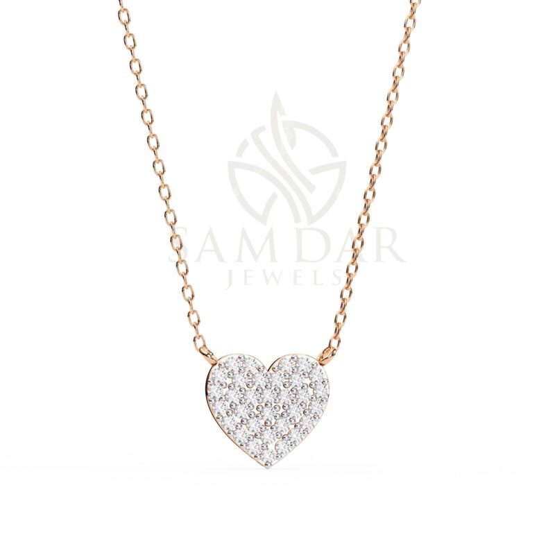Pave Heart Pendant Necklace with 18" Link Chain Heart Diamond Minimalist Wedding Anniversary Gift For Her Love Symbol Charm Dainty Women