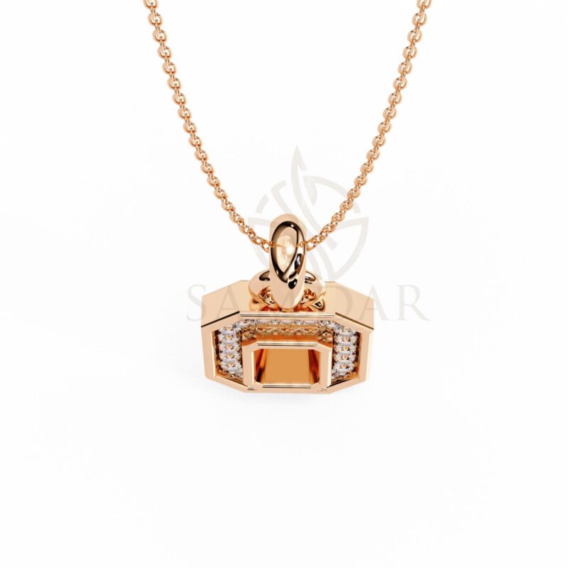 Octagon Pendant Necklace with 18" Link Chain Pave Natural Diamond Minimalist Wedding Anniversary Gift For Her Love Symbol Charm Dainty Women - Image 9
