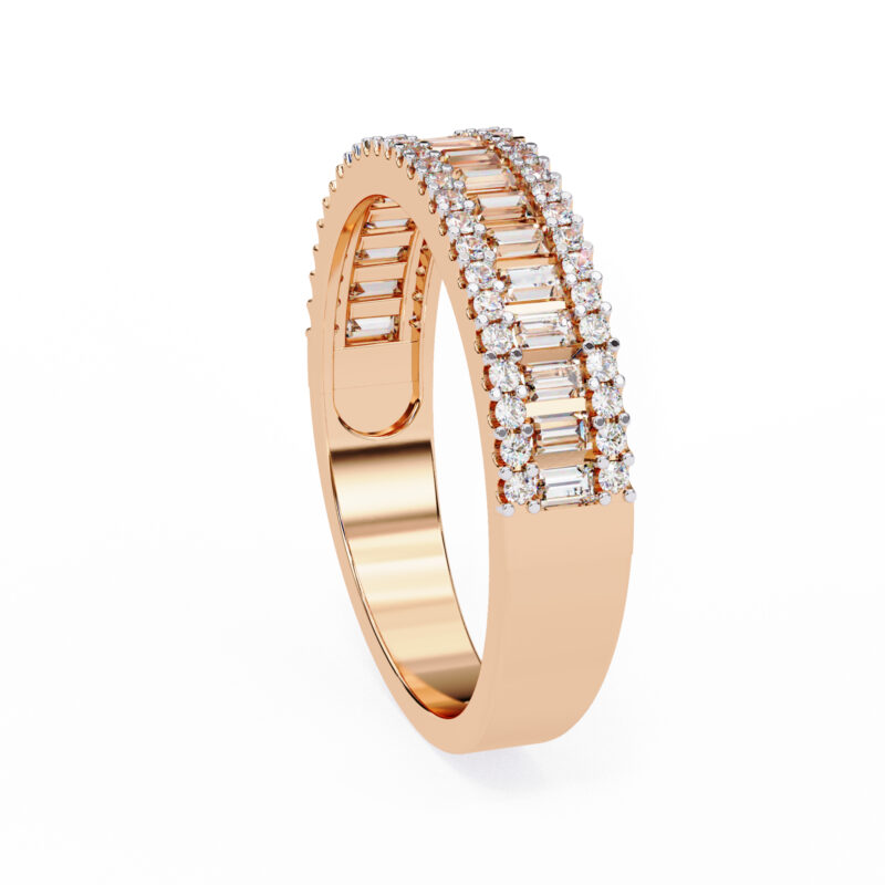 Round & Baguette Straight Moissanite Wedding Band For Women